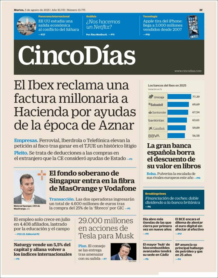 Portada de Cinco Días (Spain)