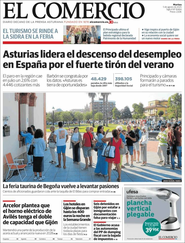 Portada de El Comercio - Gijón (España)