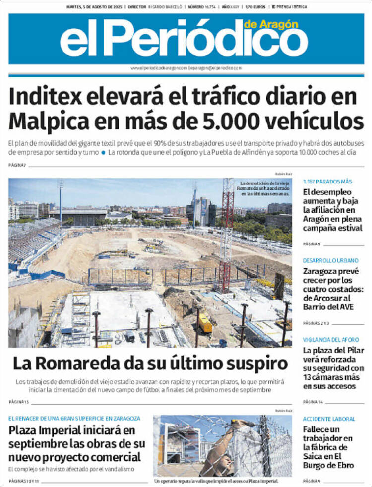 Portada de El Periódico de Aragón (España)