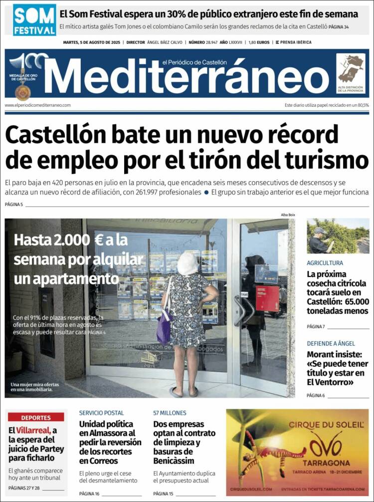 Portada de El Periódico Mediterraneo (España)