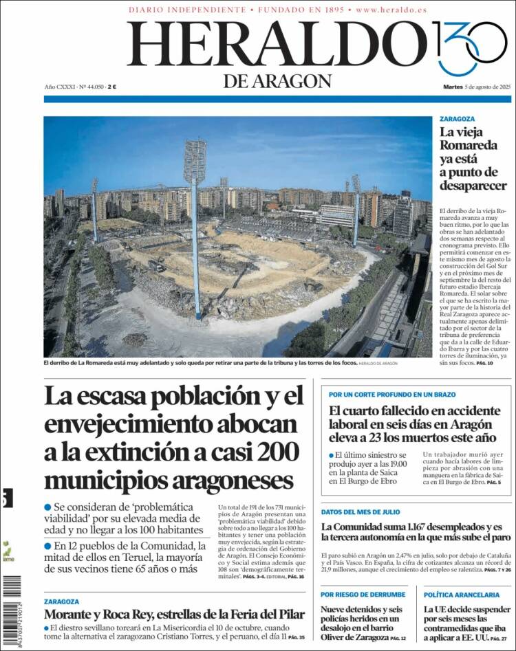 Portada de Heraldo de Aragón (España)