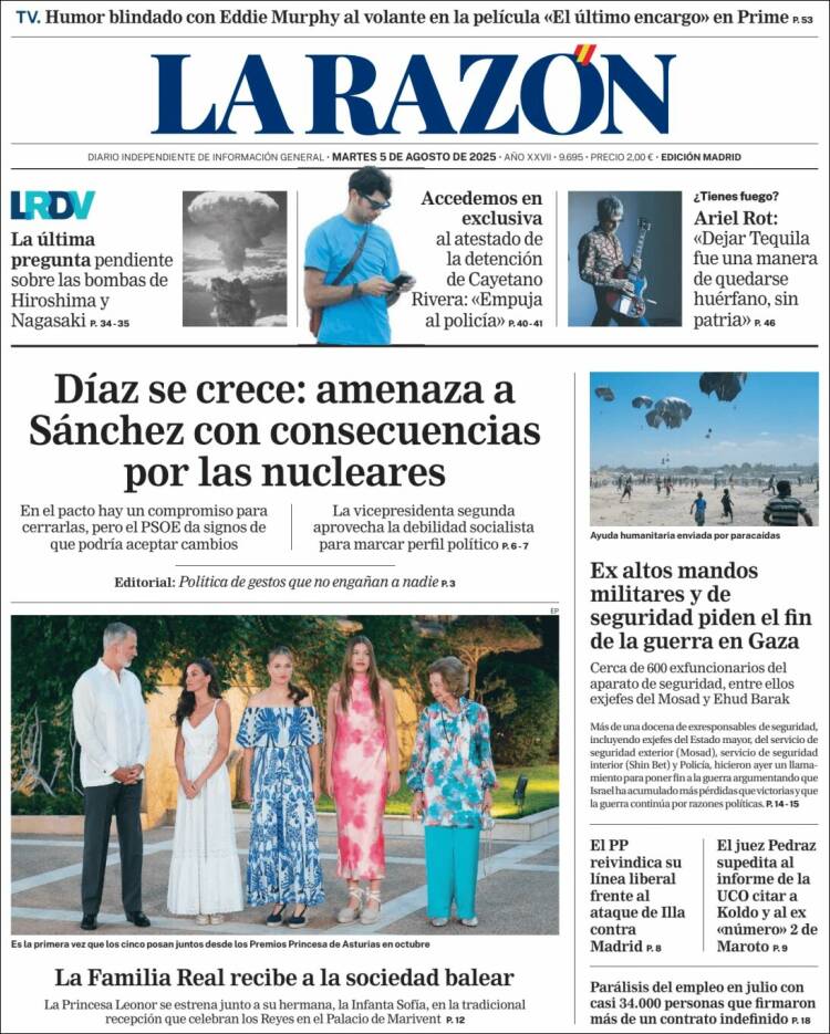 Portada de La Razón (España)