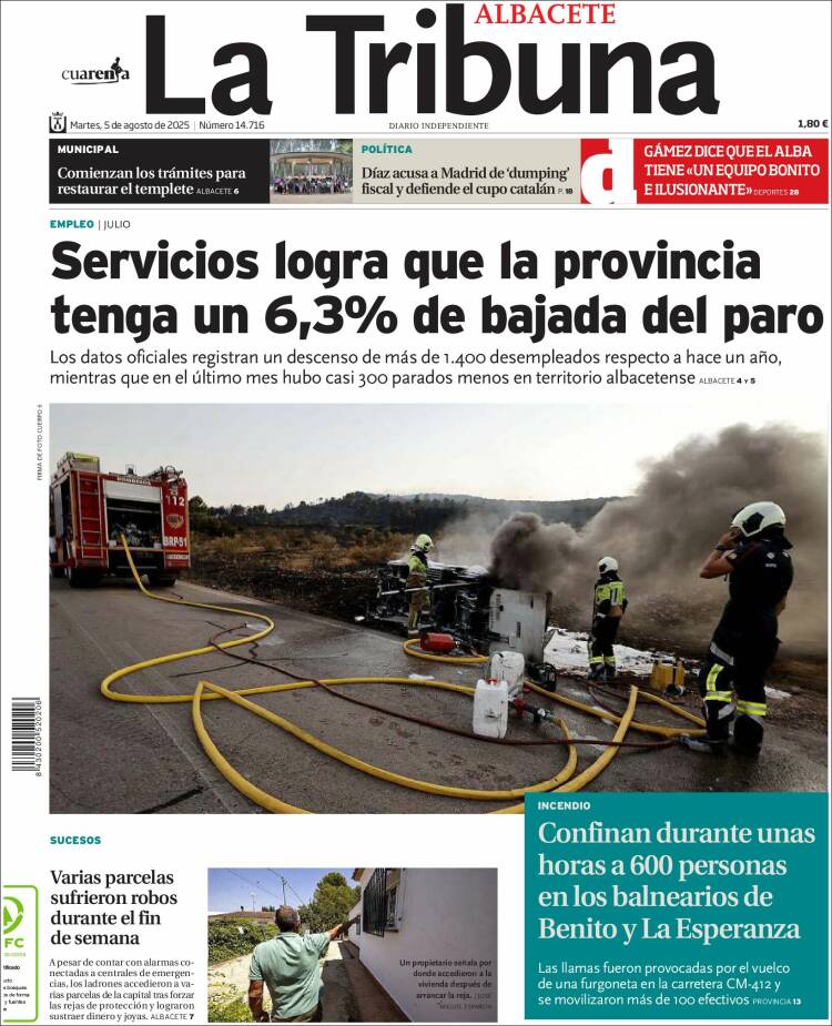 Portada de La Tribuna de Albacete (España)