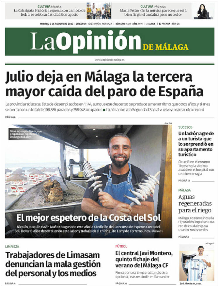 Portada de La Opinión de Málaga (España)