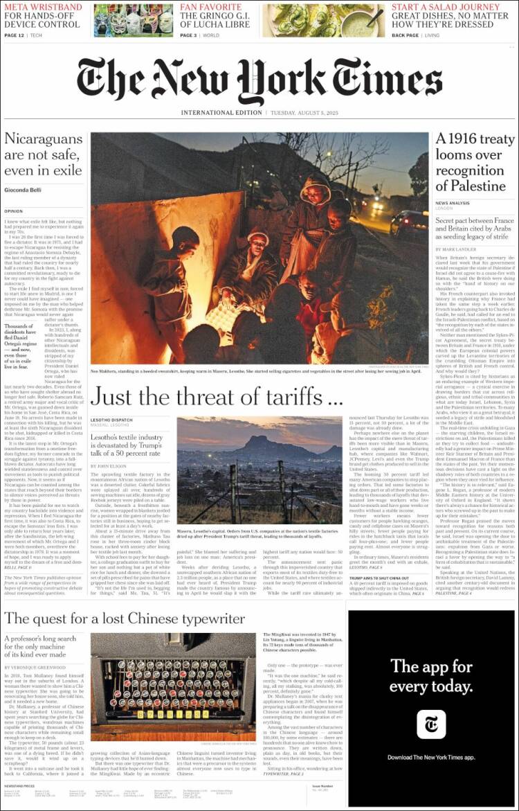 Portada de International New York Times (Europe)