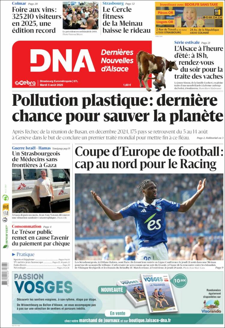 Portada de Les Dernières Nouvelles d'Alsace (Francia)