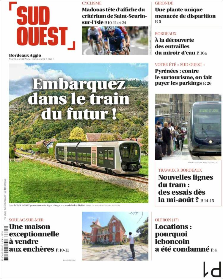 Portada de Sud Ouest (Francia)