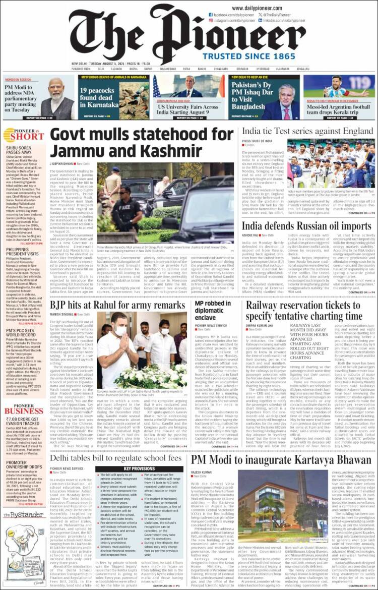 Portada de The Pioneer (India)