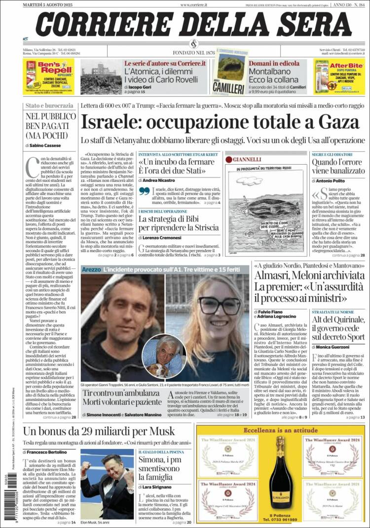 Portada de Corriere della Sera (Italy)
