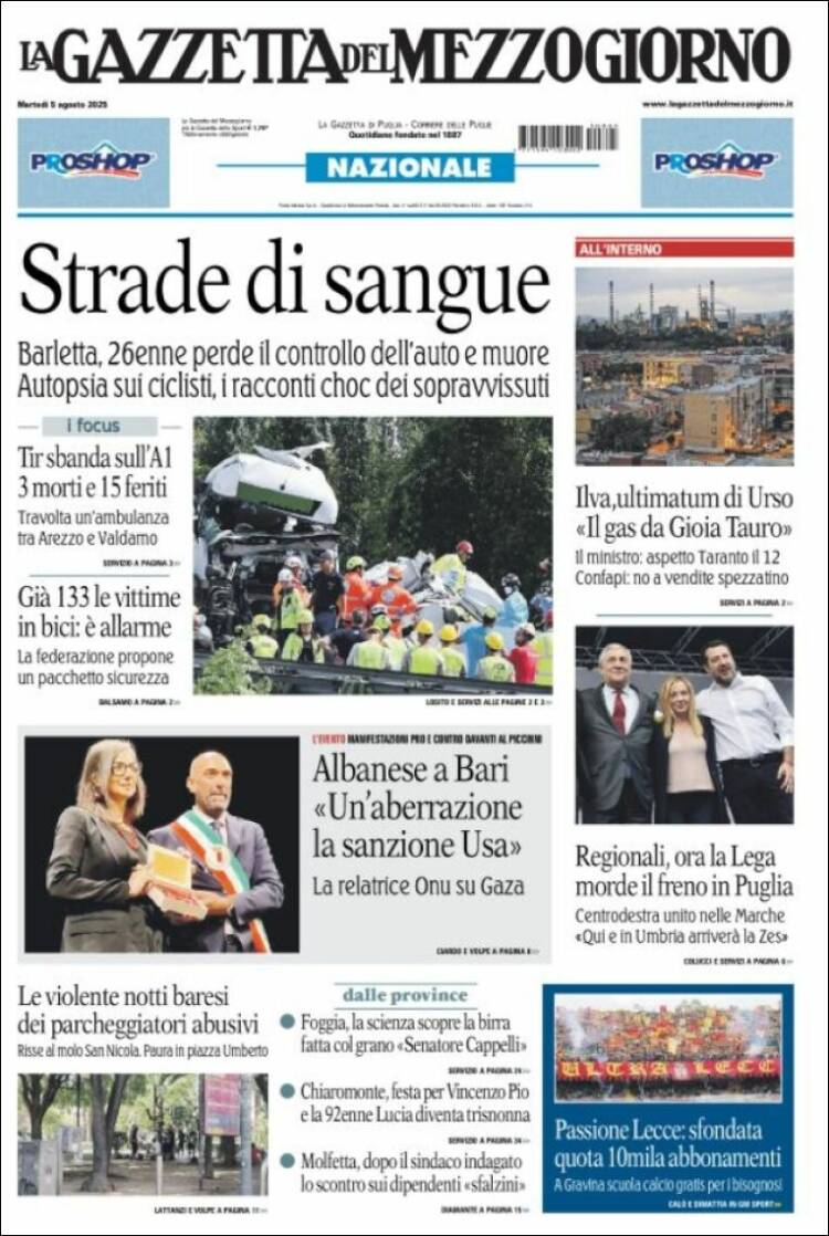 Portada de La Gazzetta del Mezzogiorno (Italy)