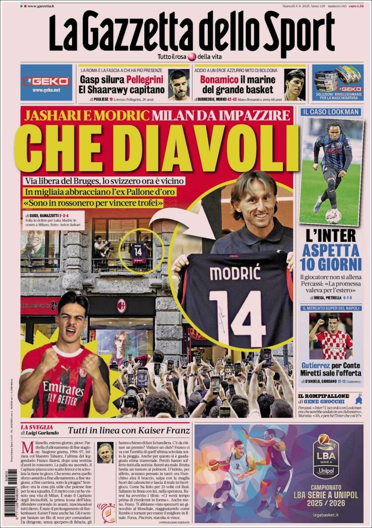 Portada de La Gazzetta dello Sport (Italia)