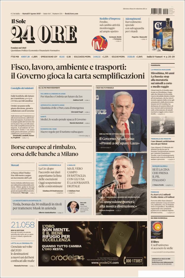 Portada de Il Sole 24 ORE (Italie)