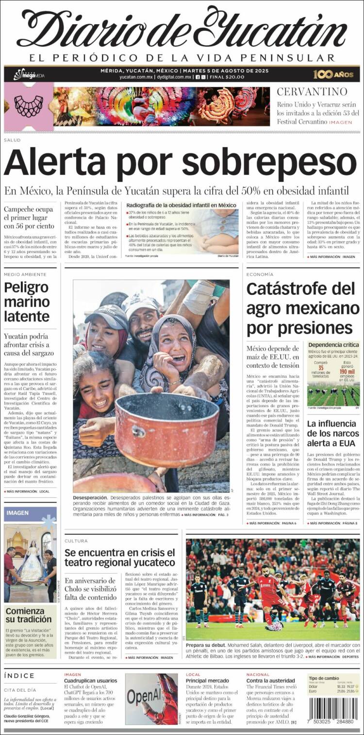 Portada de Diario de Yucatán (México)