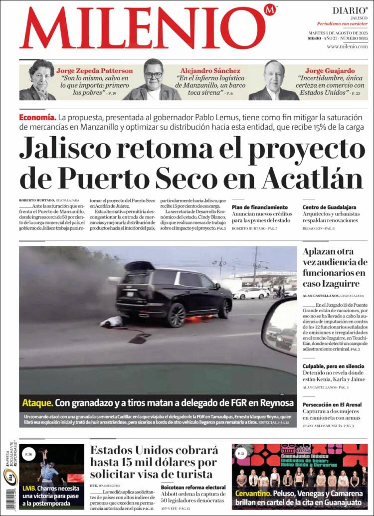 Portada de Milenio - Jalisco (Mexique)
