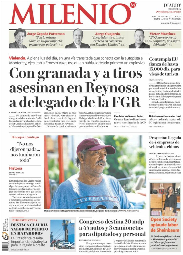Portada de Milenio de Monterrey (Mexico)