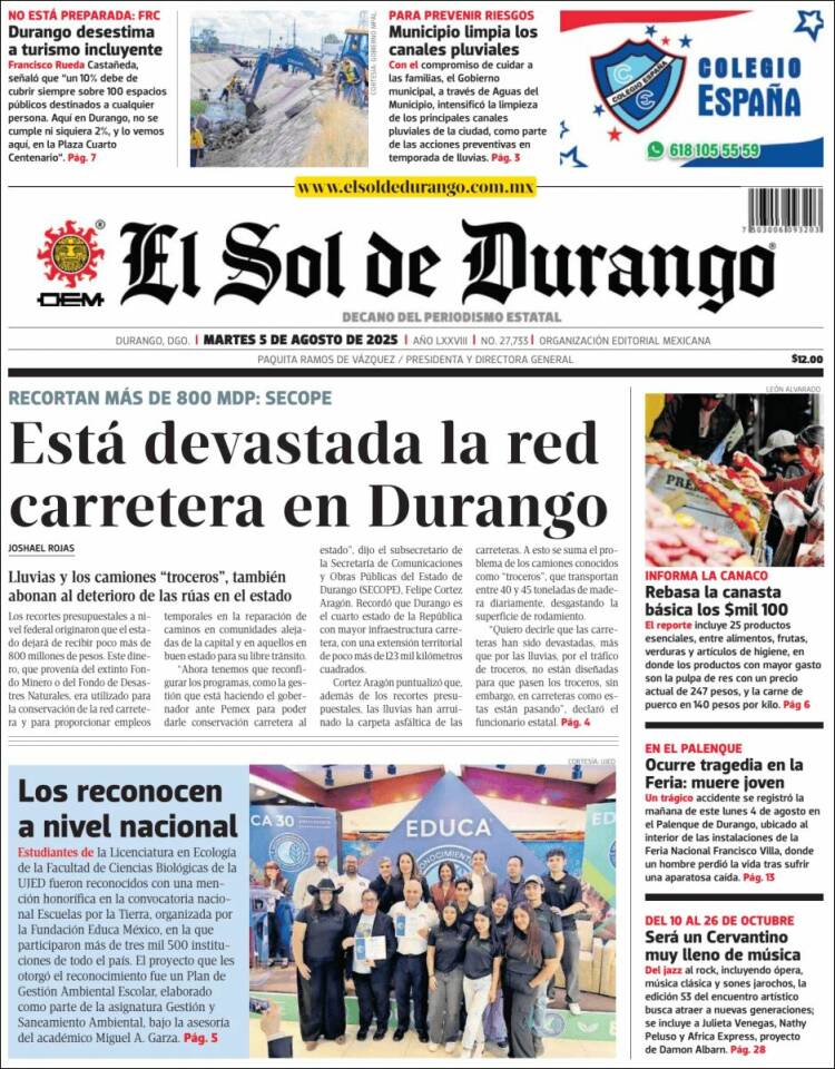 Portada de El Sol de Durango (Mexique)