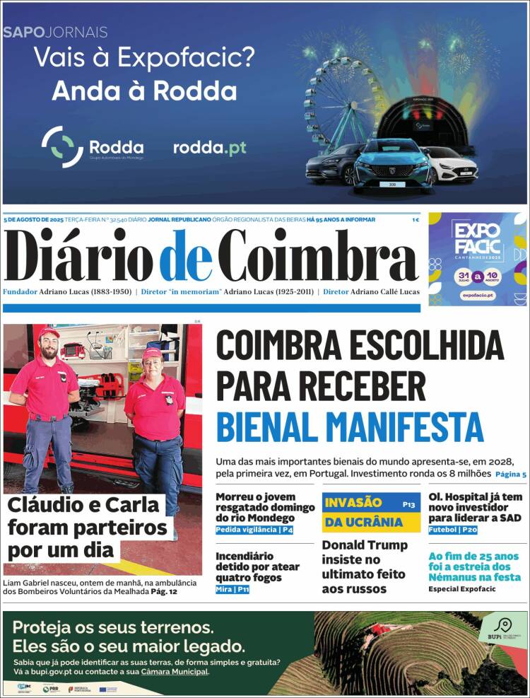 Portada de Diário de Coimbra (Portugal)