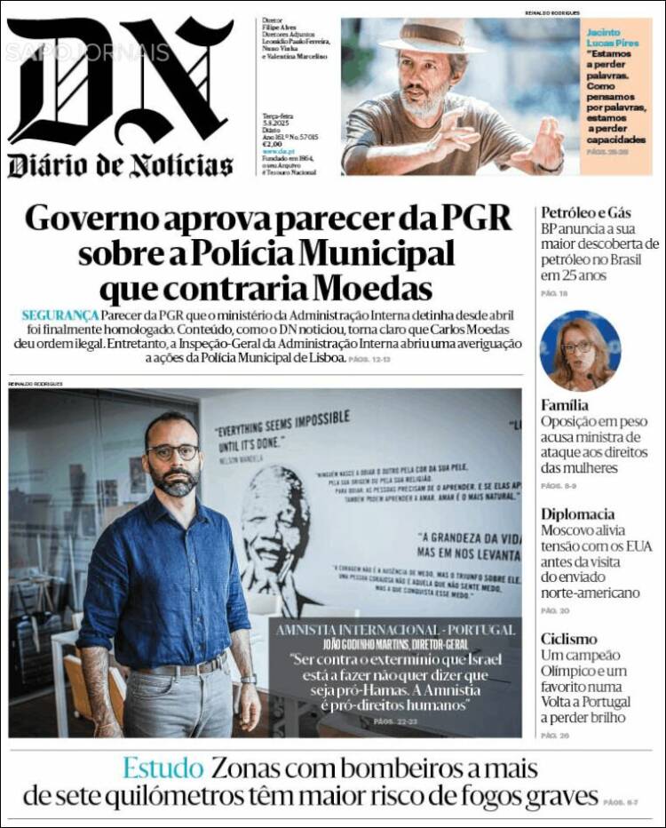 Portada de Diário de Noticias (Portugal)