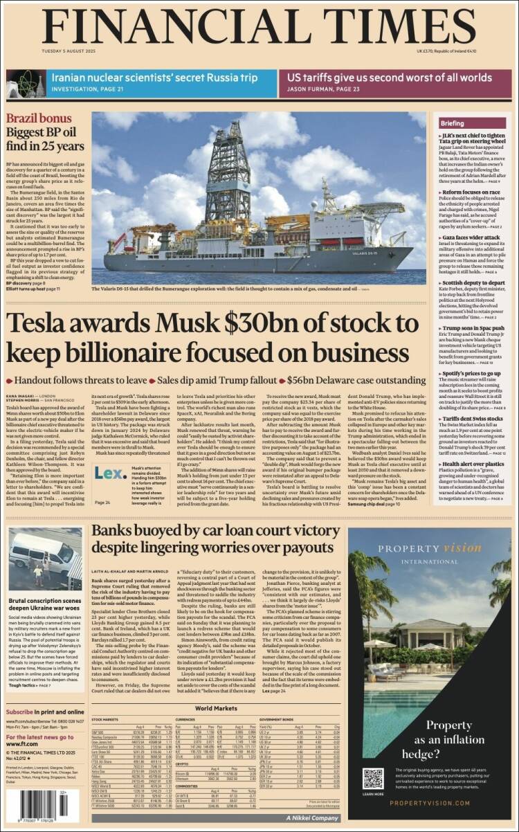 Portada de Financial Times (Reino Unido)