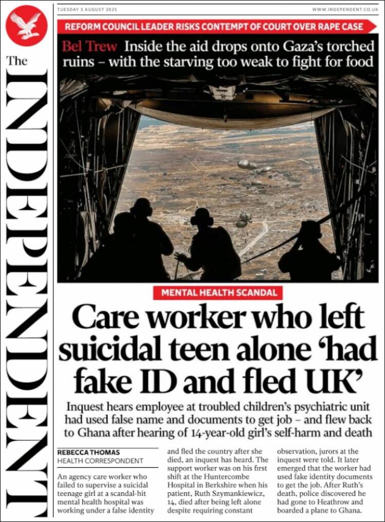 Portada de The Independent (Reino Unido)