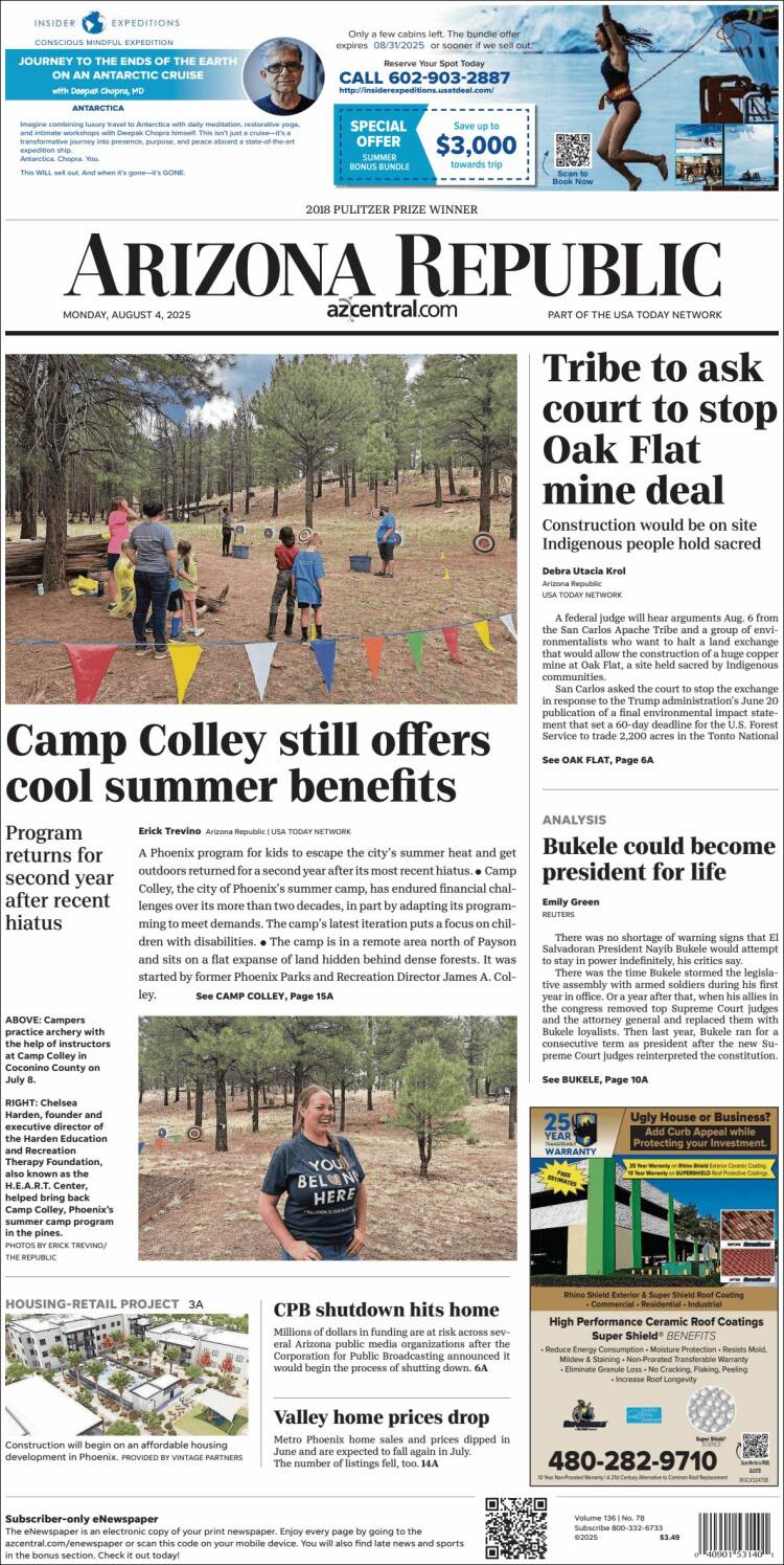 Portada de Arizona Republic News (USA)