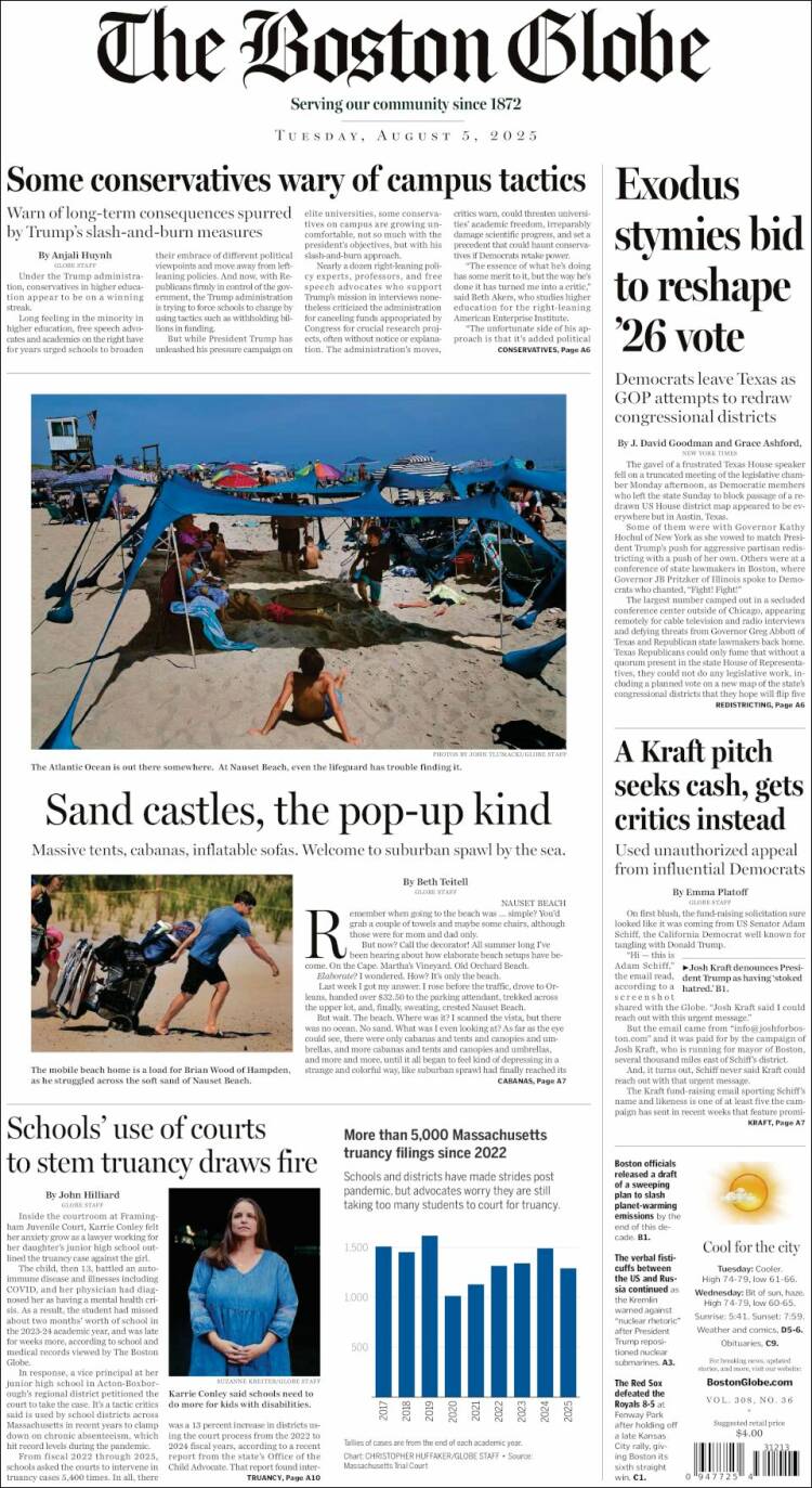 Portada de Boston Globe (USA)