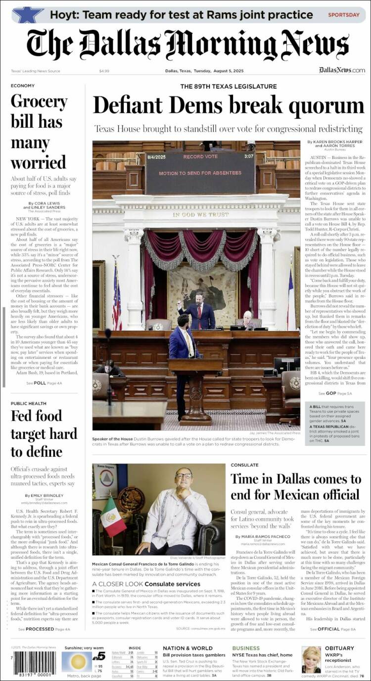 Portada de Dallas Morning News (USA)