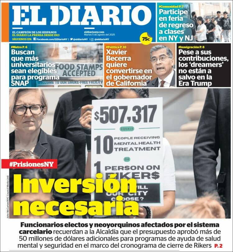 Portada de El Diario NY (USA)