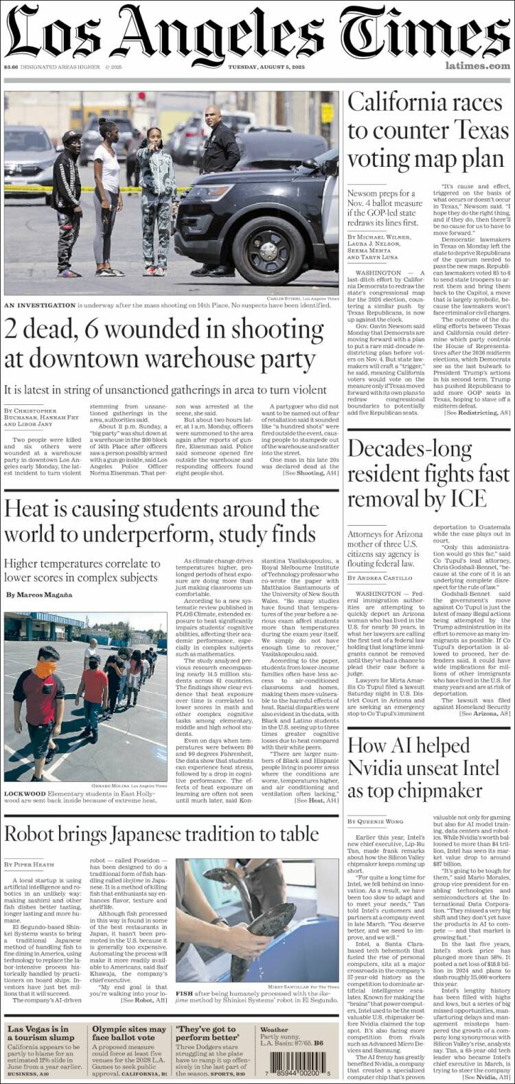 Portada de Los Angeles Times (USA)
