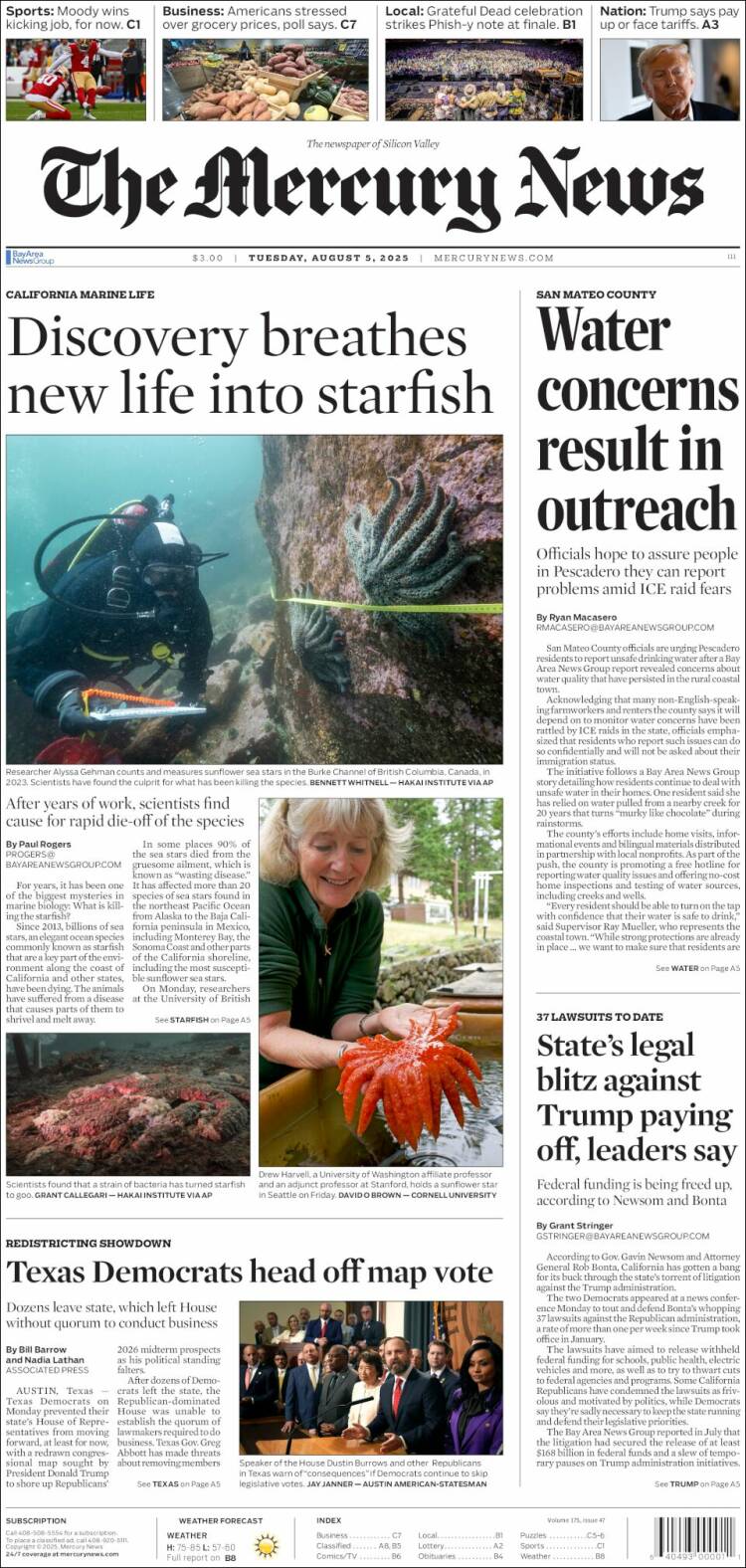 Portada de San Jose Mercury News (États-Unis)