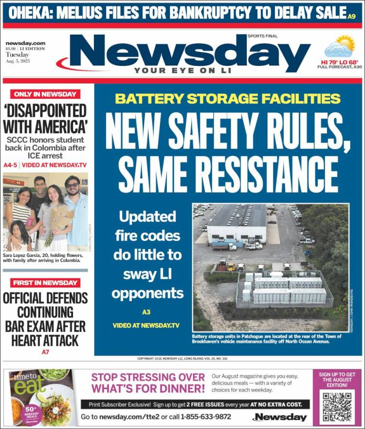 Portada de Newsday (USA)
