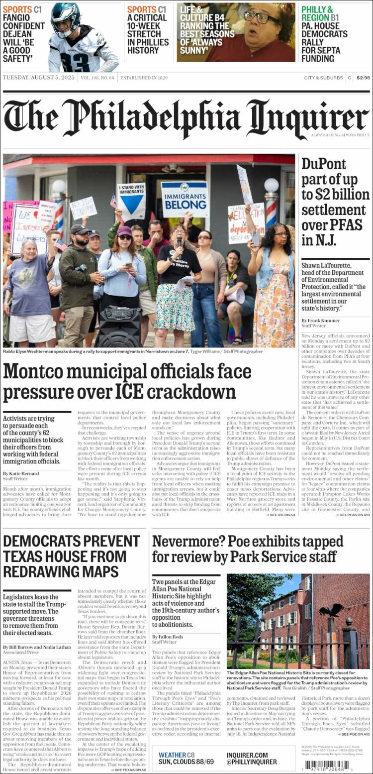 Portada de Philadelphia Inquirer (USA)
