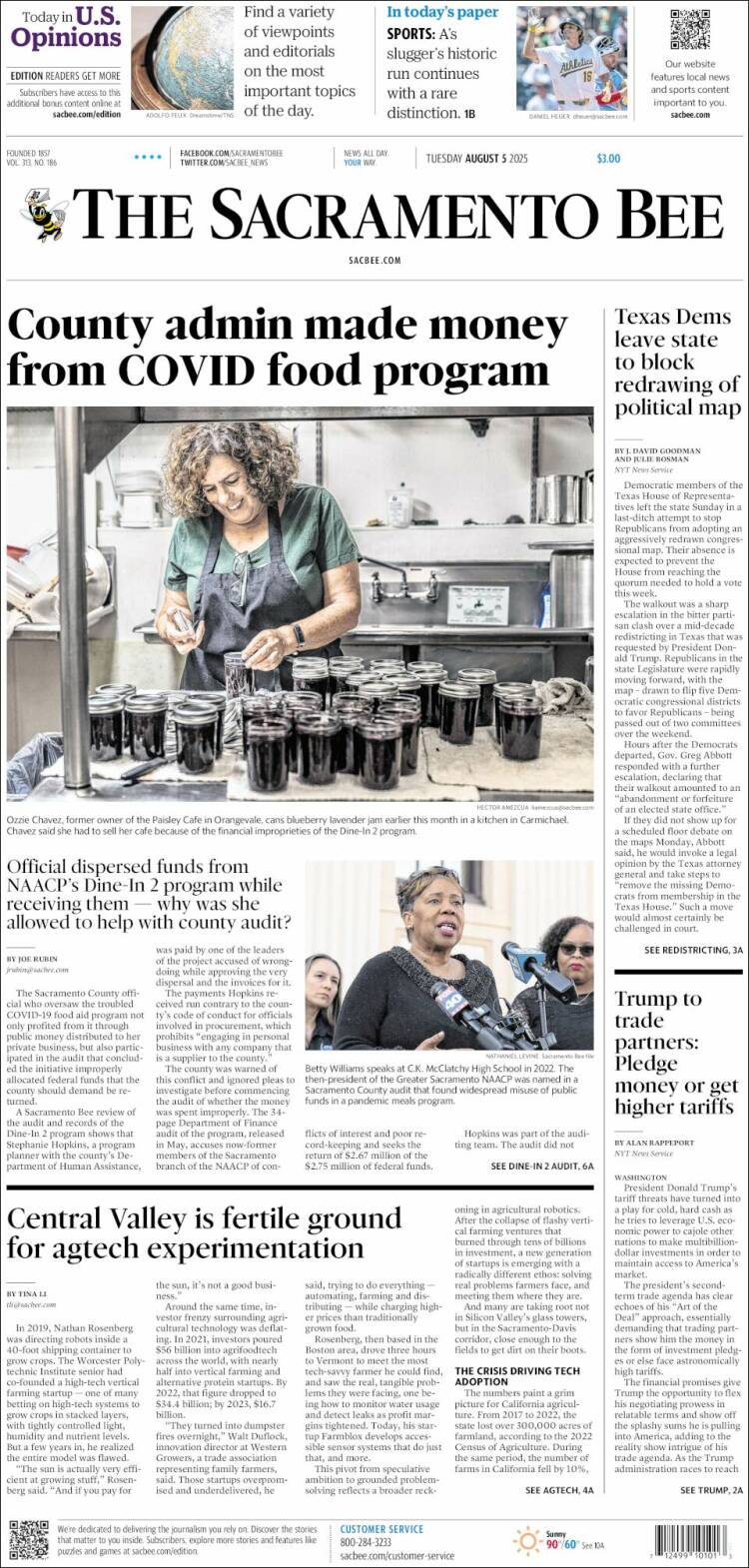 Portada de The Sacramento Bee (USA)