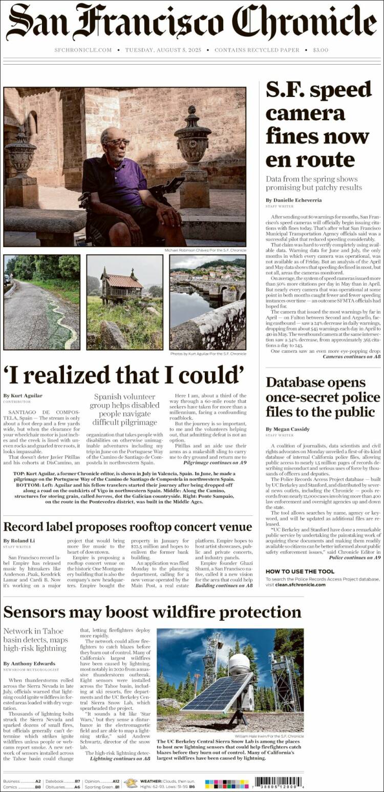 Portada de San Francisco Chronicle (USA)