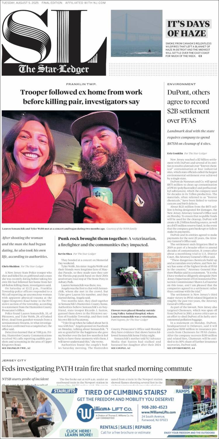Portada de Star-Ledger (USA)
