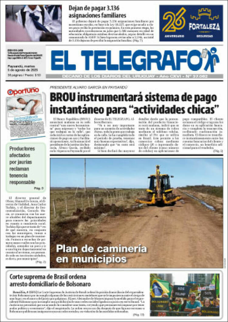 Portada de El Telégrafo (Uruguay)