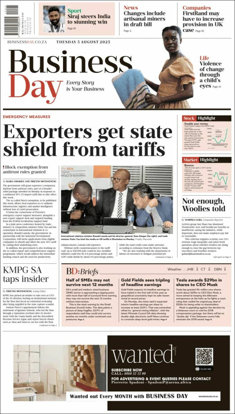 Portada de Business Day (South Africa)
