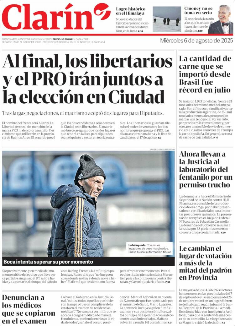 Portada de Clarín (Argentina)
