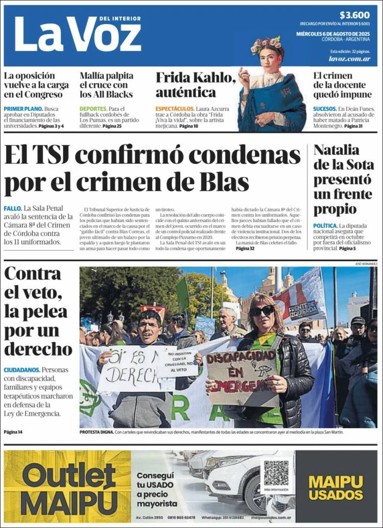 Portada de La Voz del Interior (Argentina)