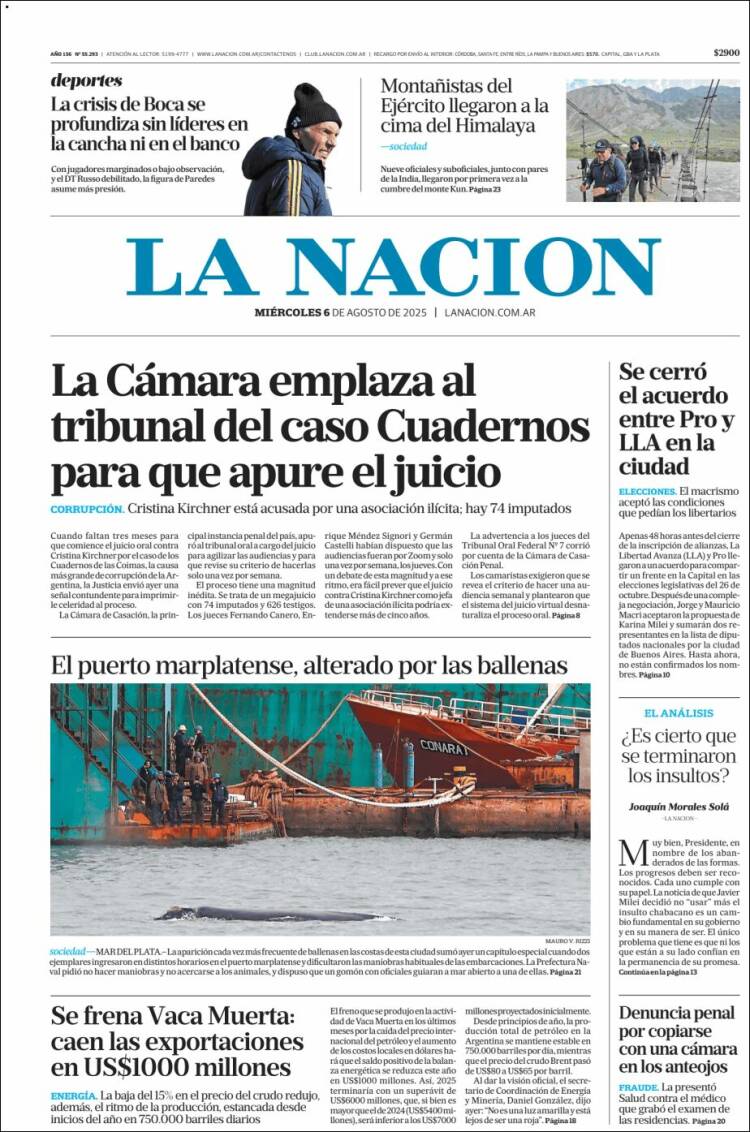 Portada de La Nación (Argentina)