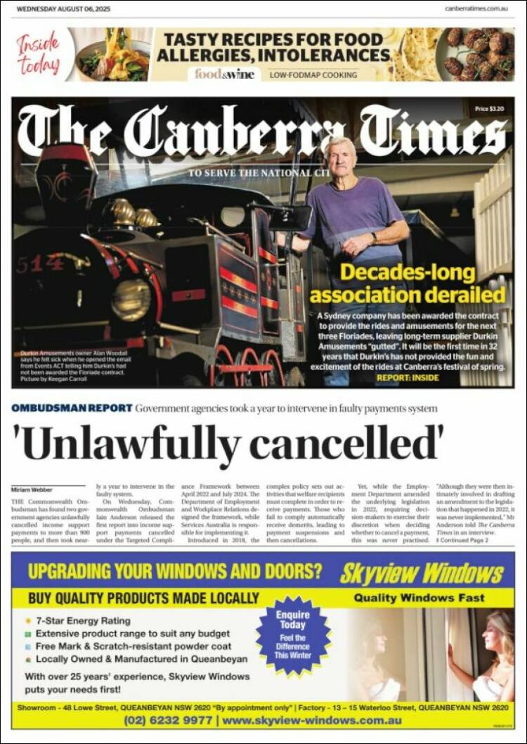 Portada de The Canberra Times (Australia)