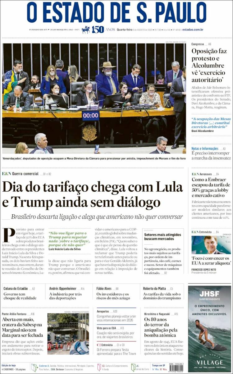 Portada de O Estado de São Paulo (Brasil)