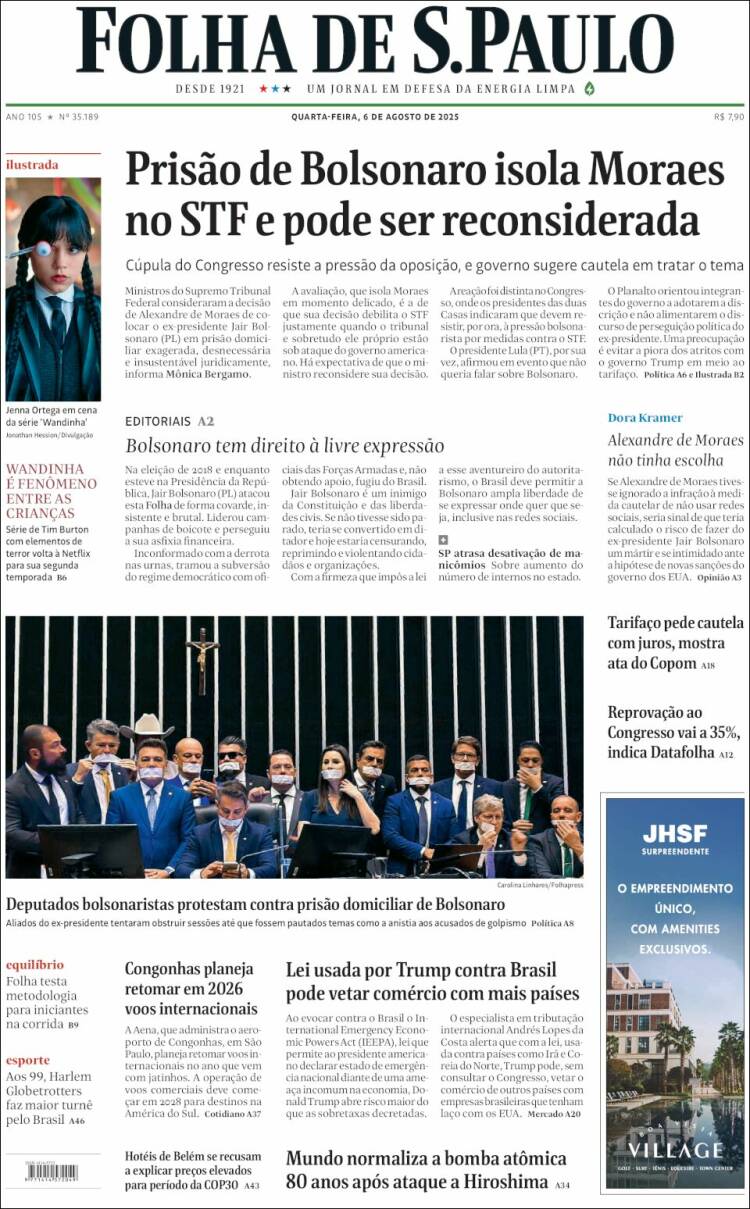 Portada de Folha de São Paulo (Brasil)