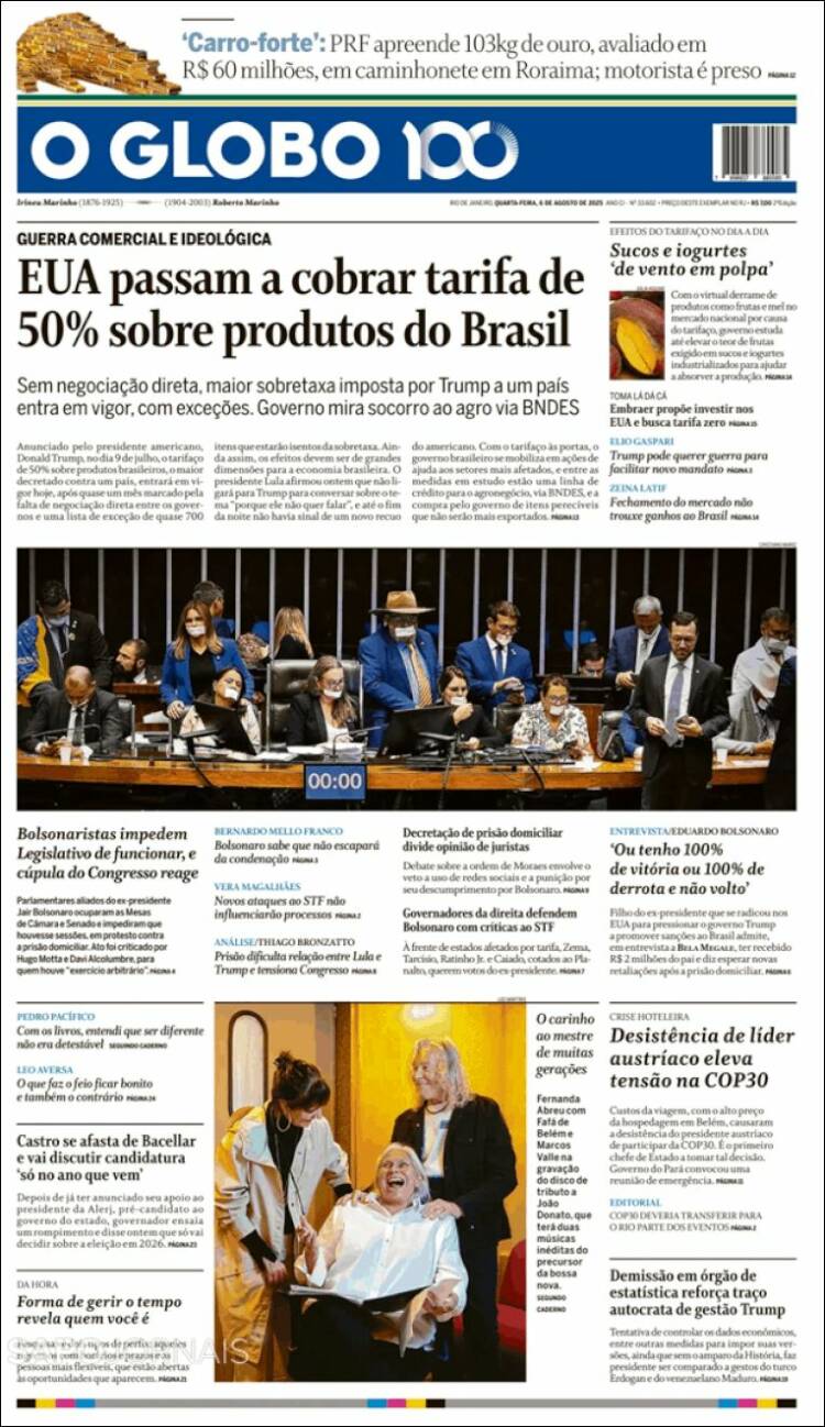 Portada de O Globo (Brasil)