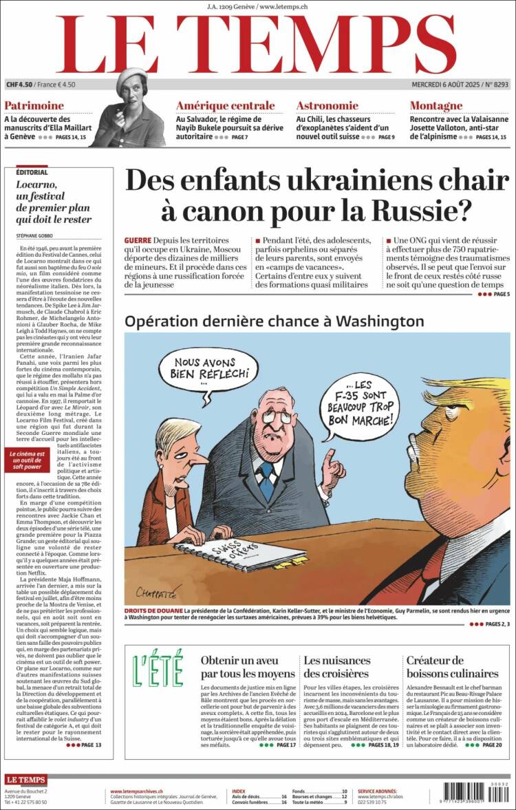 Portada de Le Matin (Suisse)