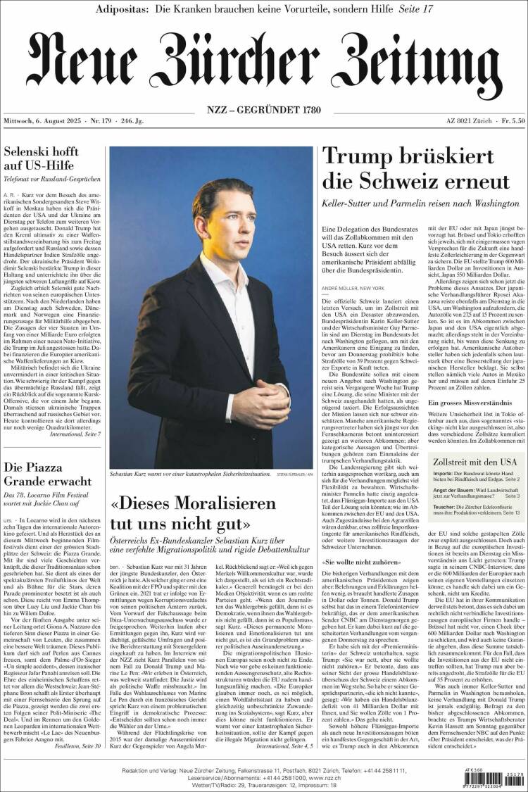 Portada de Neue Zürcher Zeitung (Switzerland)