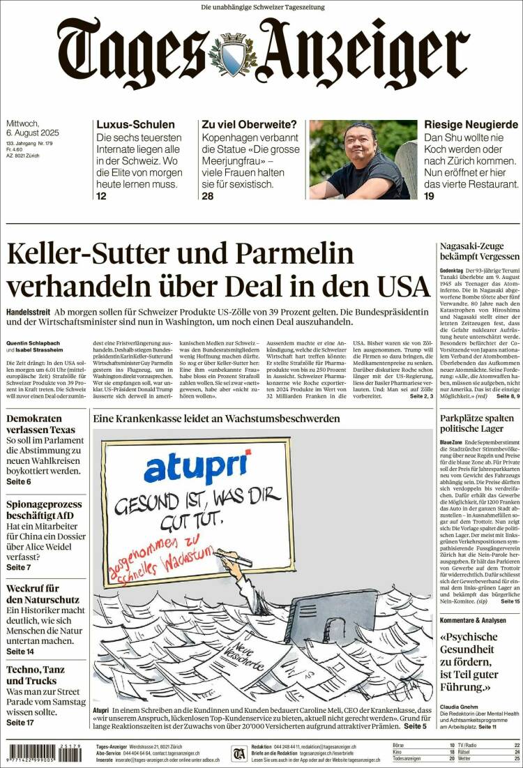 Portada de Tages-Anzeiger (Suiza)