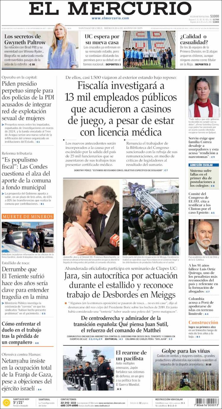 Portada de El Mercurio (Chile)