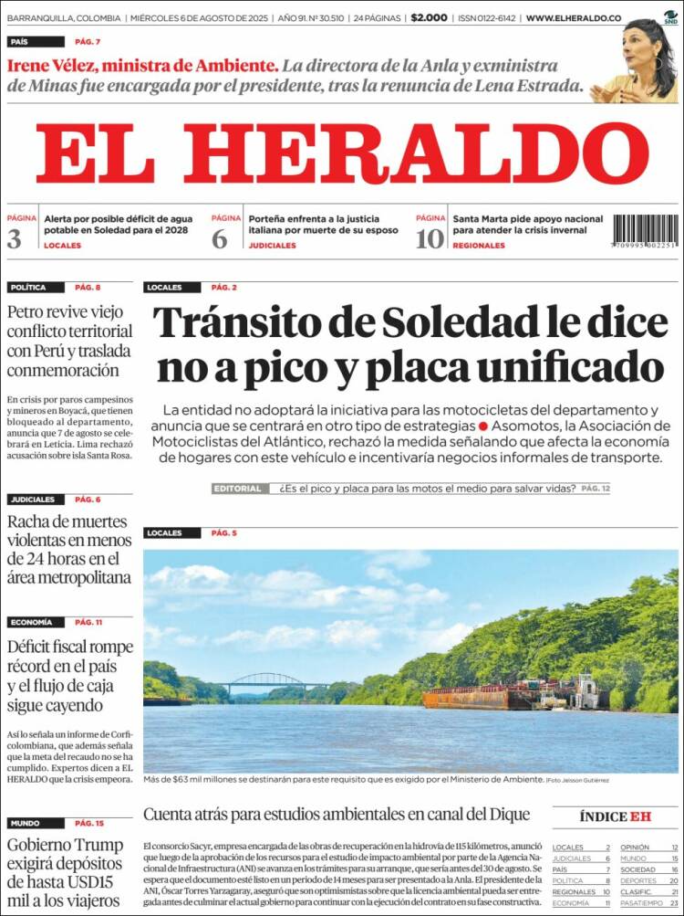 Portada de El Heraldo (Colombie)