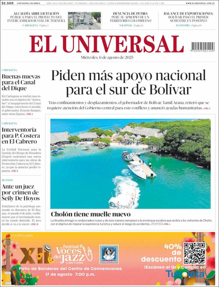 Portada de El Universal (Colombia)